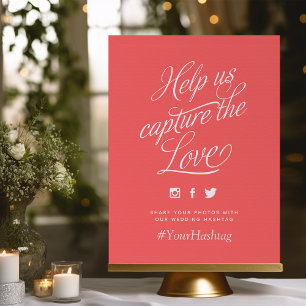 Coral und White Personalisiert Wedding Hashtag Sig Poster