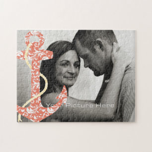 Coral und Yellow Anchor Beach Hochzeit Puzzle