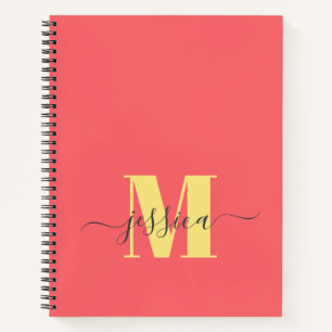 Coral und Yellow Monogram Notebook Notizbuch
