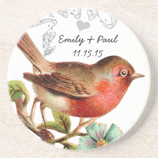 Coral Vintag Love Bird Untersetzer (Vorne)