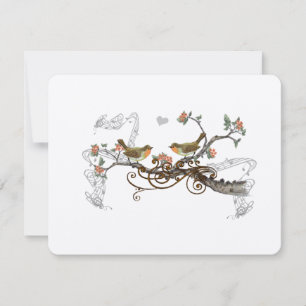 Coral Vintag Love Birds Wedding RSVP Karte
