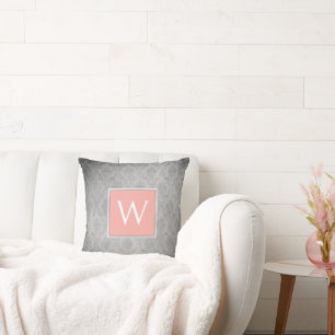 Coral Vintage Damast Monogramm Wurfkissen Kissen