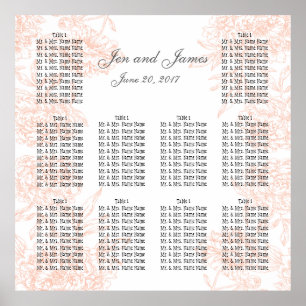 CORAL VINTAGE FLORAL WEDDING SEATING CHART POSTER