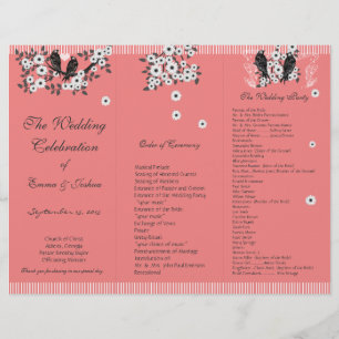 Coral Vintage Vögel TriFold Hochzeitsprogramm