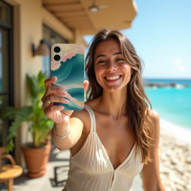 Coral Wappen Fluid Abstrakt Coastal Case-Mate iPhone Hülle (Coastal luxury for your tech! Coral Crest fluid abstract case with summery wave vibes.)