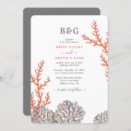 Coral Watercolor Beach Moderne Hochzeit Einladung