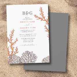 Coral Watercolor Beach Moderne Hochzeit Einladung