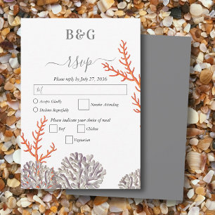 Coral Watercolor Beach Moderne Hochzeit RSVP Karte