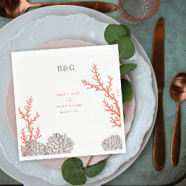 Coral Watercolor Beach Moderne Hochzeit Serviette