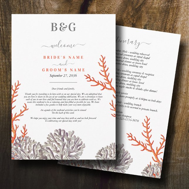 Coral Watercolor Beach Moderne Hochzeitreise Programm (Coral Watercolor Beach Modern Wedding Itinerary Program)