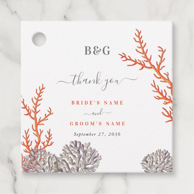 Coral Watercolor Beach Modernes Hochzeitsgeschenk Geschenkanhänger (Vorderseite)