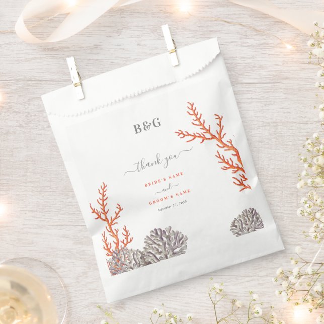 Coral Watercolor Beach Modernes Hochzeitsgeschenk Geschenktütchen (Ausgeschnitten)