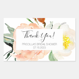 Coral Watercolor Blume Brautparty Vielen Dank Rechteckiger Aufkleber