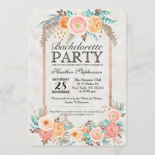 Coral Watercolor Blume und Gold Bachelorette Einladung