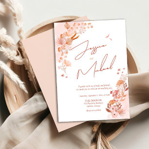 Coral Watercolor Boho Elegante Script Wedding Einladung