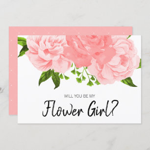 Coral Watercolor Floral Be my Flower Girl Card Einladung