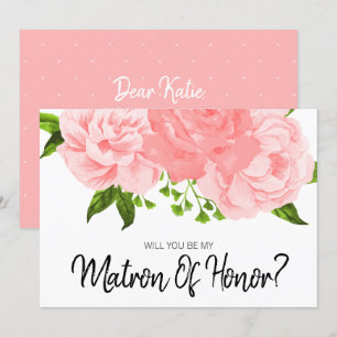 Coral Watercolor Floral Be My Matron of Honour Car Einladung