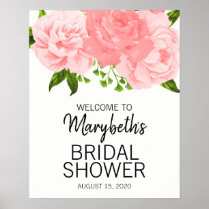 Coral Watercolor Floral Brautparty Begrüßungszeich Poster