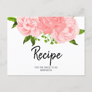 Coral Watercolor Floral Brautparty Rezept Karte