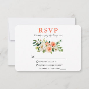 Coral Watercolor Floral Elegant RSVP Karte