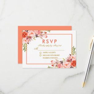Coral Watercolor Floral Gold UAWG Wedding RSVP Karte