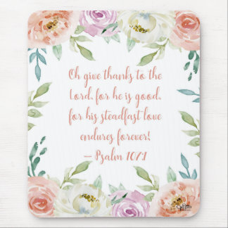 Coral Watercolor Floral Psalms Bibel Verse Girl Mousepad