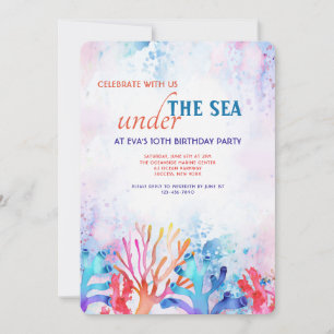 Coral Watercolor Geburtstagsparty Einladung