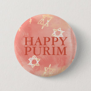 Coral Watercolor HAPPY PURIM und Gold Jüdische Ste Button