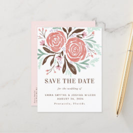 Coral Watercolor Rustische Rose Save the Date flor Ankündigungspostkarte