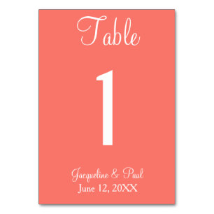 Coral Wedding Table No. Cards Tischnummer