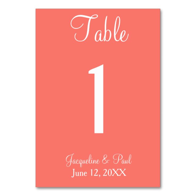 Coral Wedding Table No. Cards Tischnummer (Rückseite)