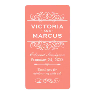 Coral Wedding Wine Bottle Monogram Fevor Labels