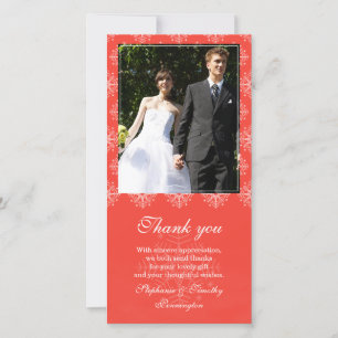 Coral + weiße Schneeflocken Hochzeit danke Foto