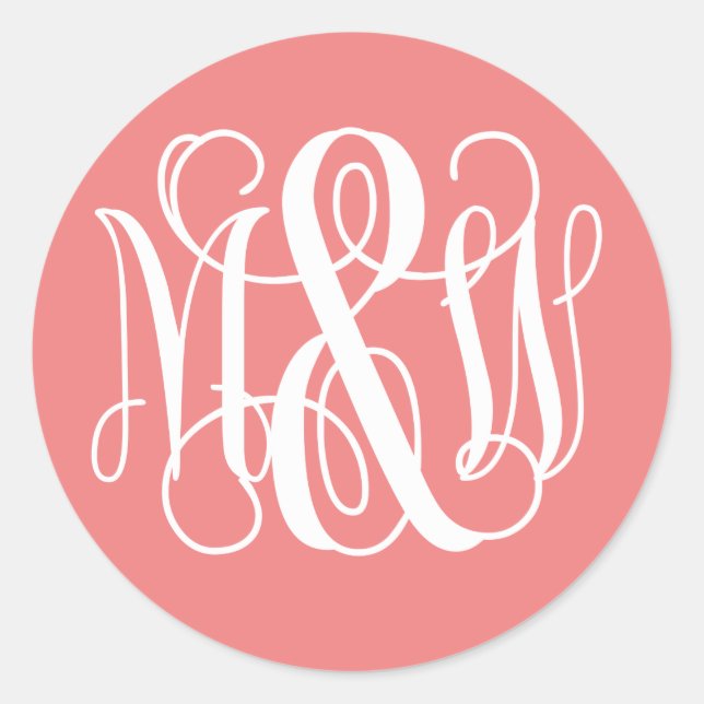 Coral White B&G Vine Script Monogram DIY BG Runder Aufkleber (Vorderseite)
