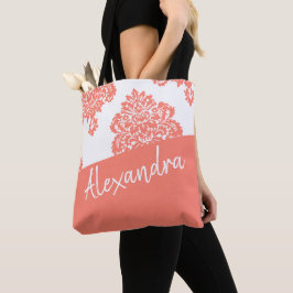 Coral White Damask Muster Modernes Personalisiert