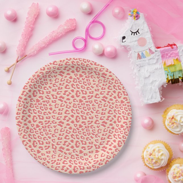 Coral White Leopard Print Pappteller (Party)