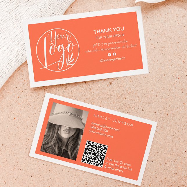 Coral white minimalist logo Qr order thank you Visitenkarte (Coral white minimalist logo Qr order thank you Business Card)