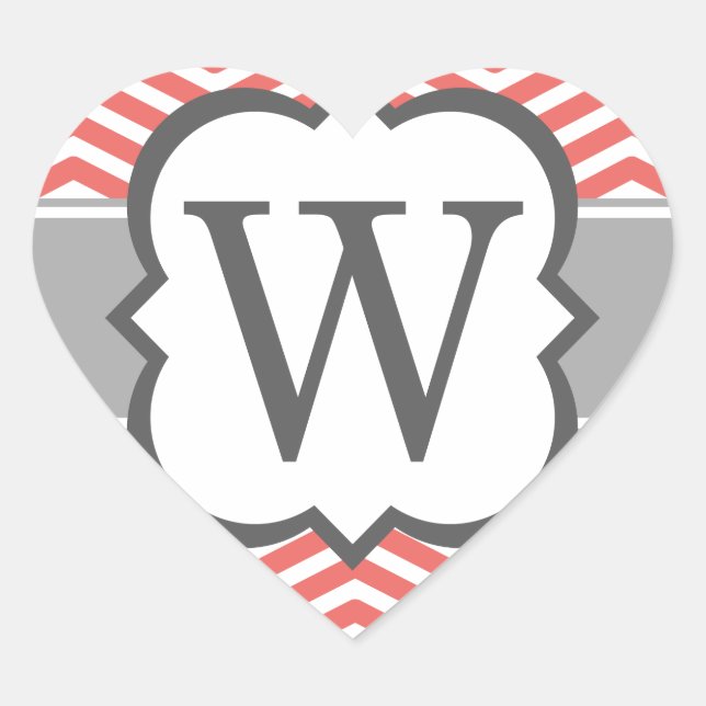 Coral White Monogram Letter W Zickzack Herz-Aufkleber (Vorderseite)