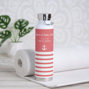 Coral White Personalisierte Hochzeit in Urlaubsort Trinkflasche