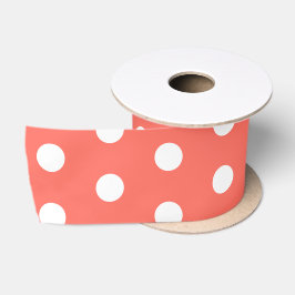 Coral White Polka Dots Satinband