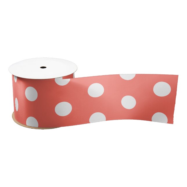Coral White Polka Dots Satinband (Spule)