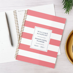 Coral & White Stripe Personalisierte Homeschoaufge Planer