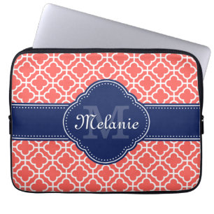 Coral Whmarokkanisches Muster Marine Monogram Laptopschutzhülle