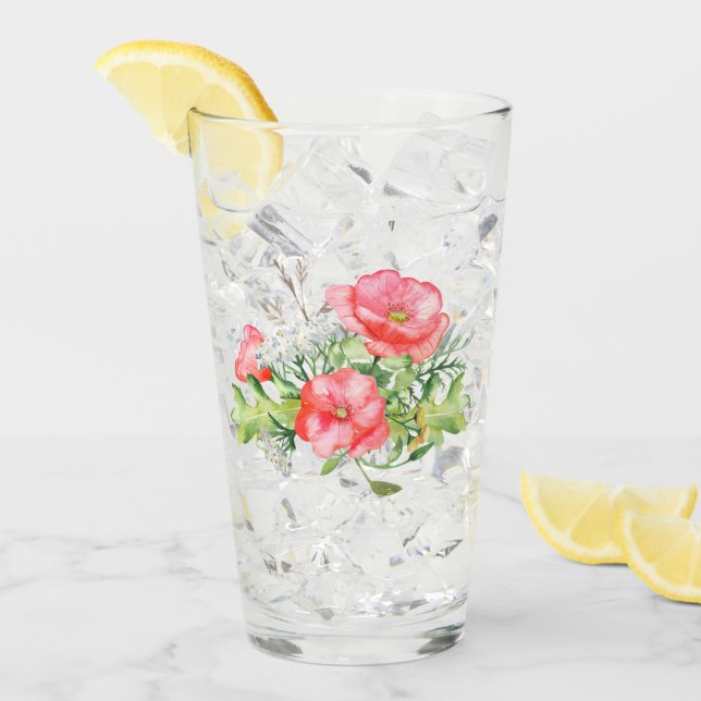 Coral Wildblumen Bouquet Glass Tumbler (Vorderseite Ice)