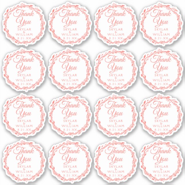 Coral Woodsy Wedding Vielen Dank Contour Vinyl Aufkleber (Vorderseite)