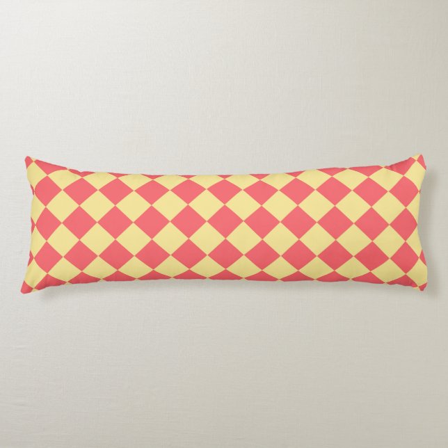 Coral Yellow Schachbrett Diamond Pattern Seitenschläferkissen (Vorderseite)