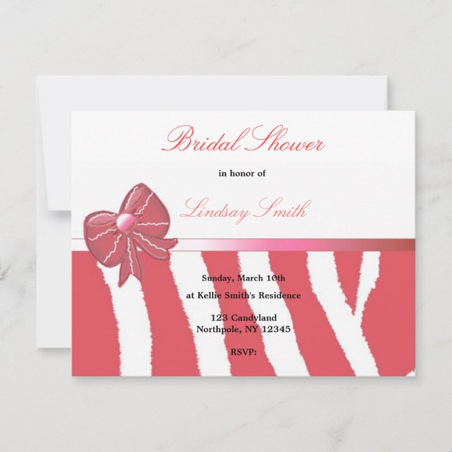 Coral Zebra Print Bridal Dusche Einladung (Vorderseite)
