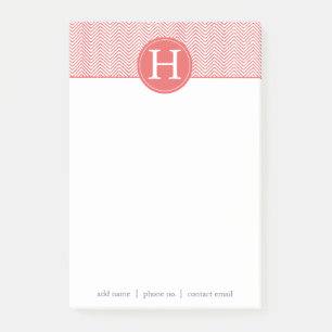 Coral Zickzack Custom Monogram2 Post-it Klebezettel
