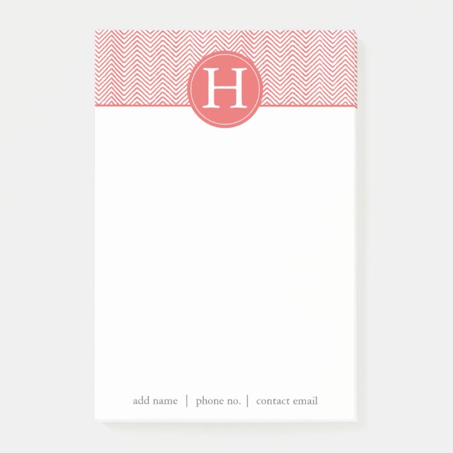 Coral Zickzack Custom Monogram2 Post-it Klebezettel (Vorderseite)