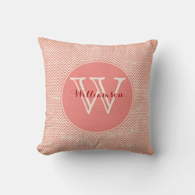 Coral Zickzack Mit Monogramm Kissen (Vorderseite)